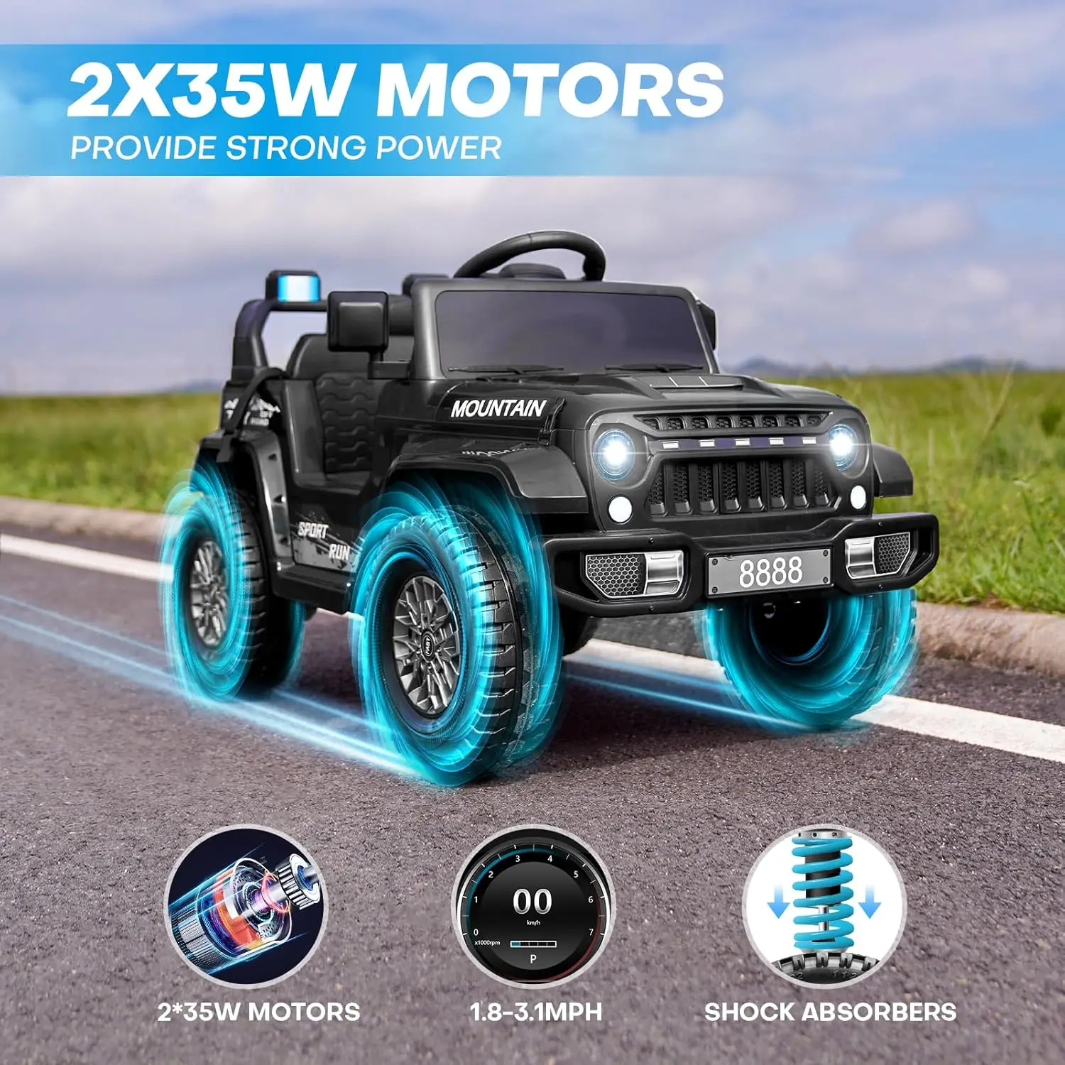 Kids Ride On Truck Car 12V, Battery Powered Electric Vehicle w/2x35W Motors, Remote Control, Big Wheels, Wireless