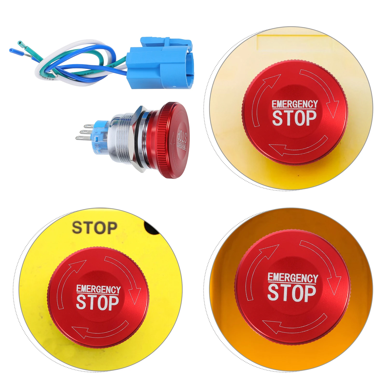 

22MM Stainless Steel Emergency Stop Button Switch Latching Push Lock with Connector Plugs 12-220V Waterproof Round LED Bulb Tube