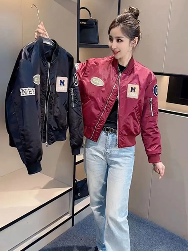 المرأة ort البيسبول Jaet عادية مطرزة التسمية ربيع الخريف جديد Sle الحجم الأوروبي تخفيف Sle سستة إغلاق الدفء