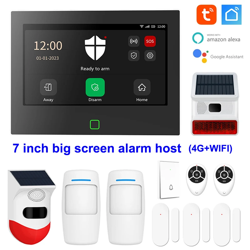 7 Inch Smart WiFi Home Alarm Panel Big Screen 4G Full Touch Tuya Smart Life Alarm Host Systems Kits Security Home Protection