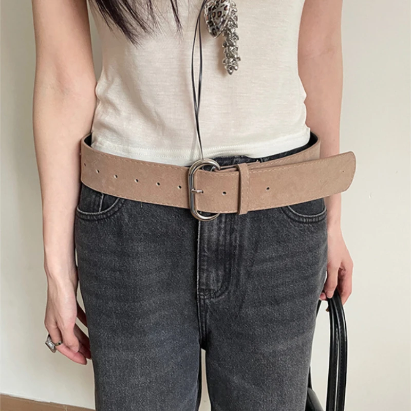 

Retro Korean Women's Wide Belt Personalized Design Versatile Leather Velvet Belt Spice Girls Jeans Accessory Waistband