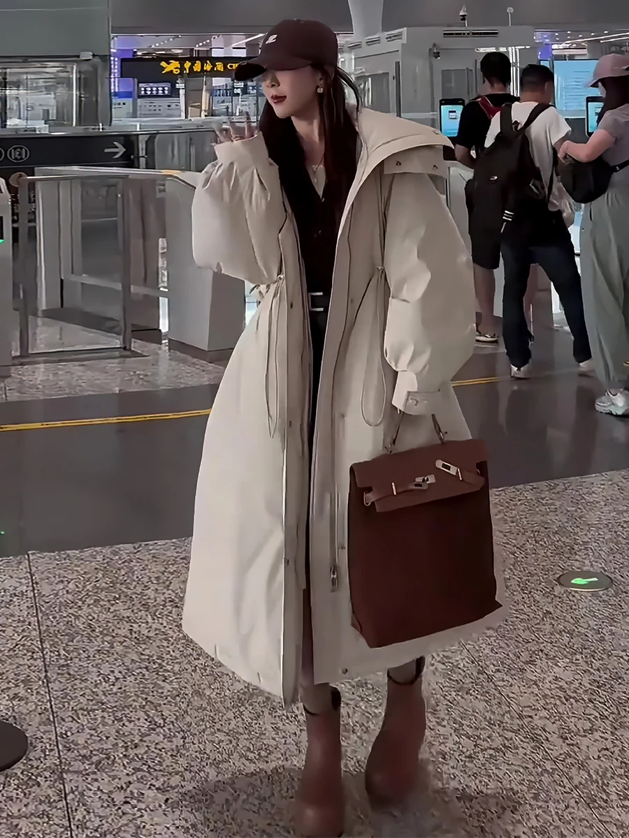 

Trendy White Du down Puffer Jaet Women's Thiened Long Coat Winter 2024 New Arrival Commute Sle Hooded Outerwear