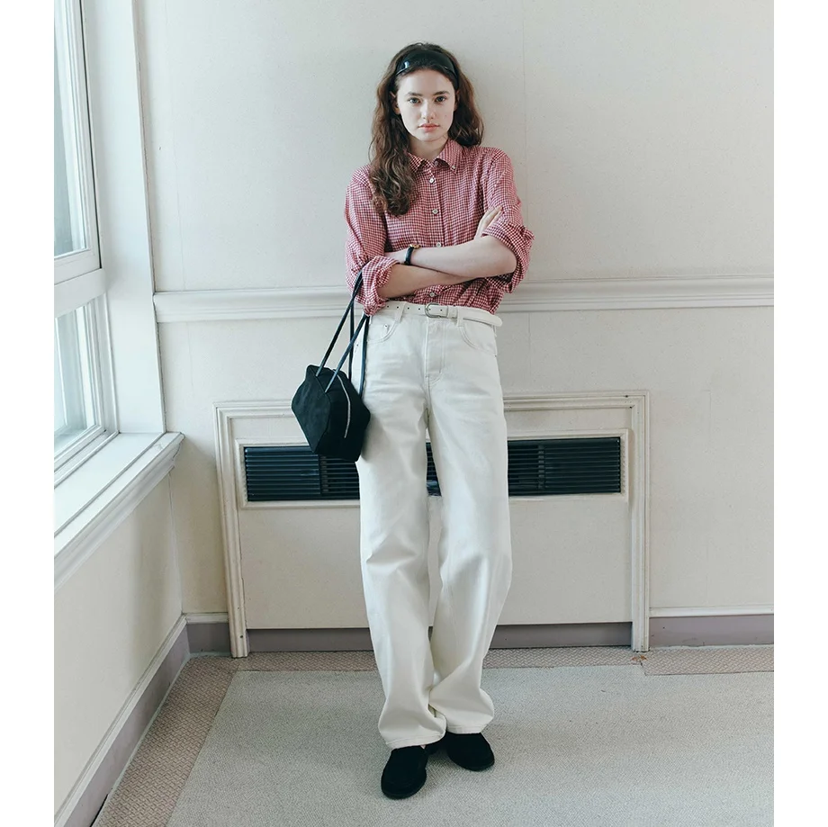 

Корейские джинсовые прямые брюки из хлопка с ковриком, универсальный пригородный дизайн от Pure Comfort для женщин