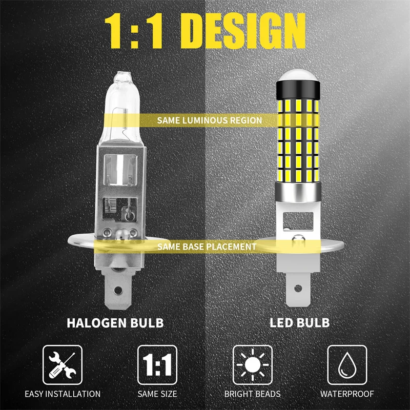 KAFOLEE 2PCS H1 LED Car Headlight 3014 78SMD Super Bright 6000K White Fog Lamps For Car 2400LM 12V Daytime Running Lights Bulbs