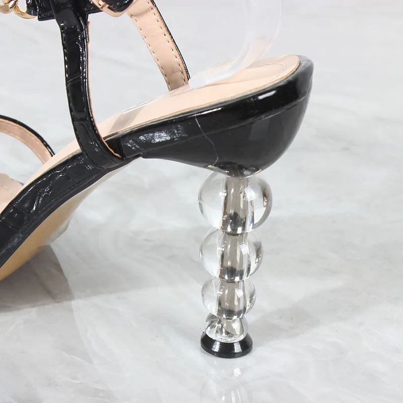 Women's Sandals 2024 Summer New Pointed Toe Open Toe Hollow Crystal High Heels Fashion Chain Sexy Party Women Shoes