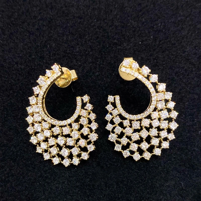Kazuo Echte Mode-sieraden 18K Puur Geel Goud Echte Natuurlijke Diamanten Luxe Stijl Stud Earring Party Fijne Sieraden Hot Verkoop