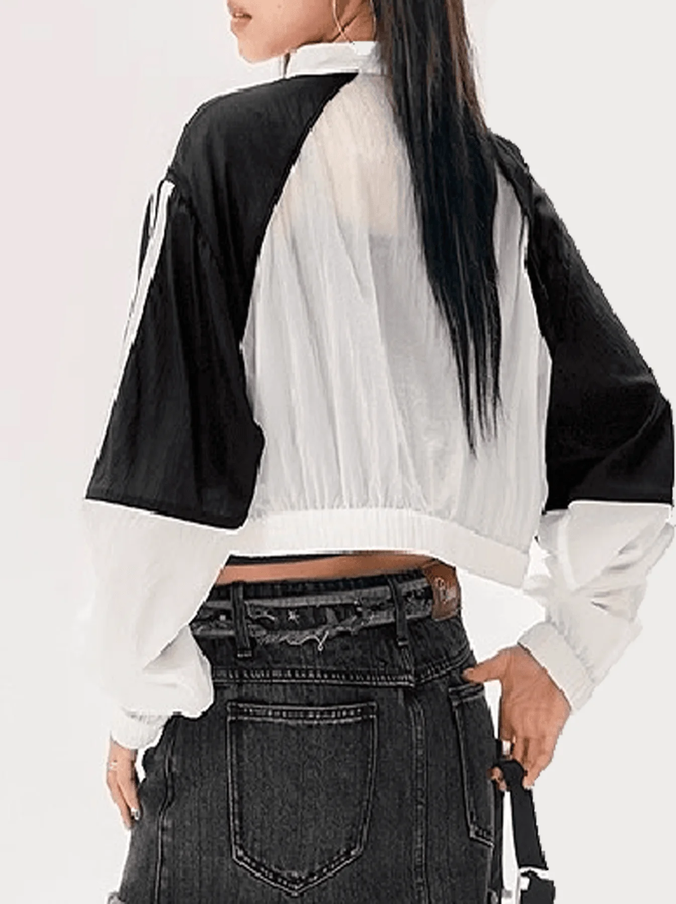 النمط الأمريكي قصير الصيف نمط جديد الوقوف طوق عارضة اللون الصدام سترة فضفاضة طويلة الأكمام واقية من الشمس أعلى ملابس خارجية