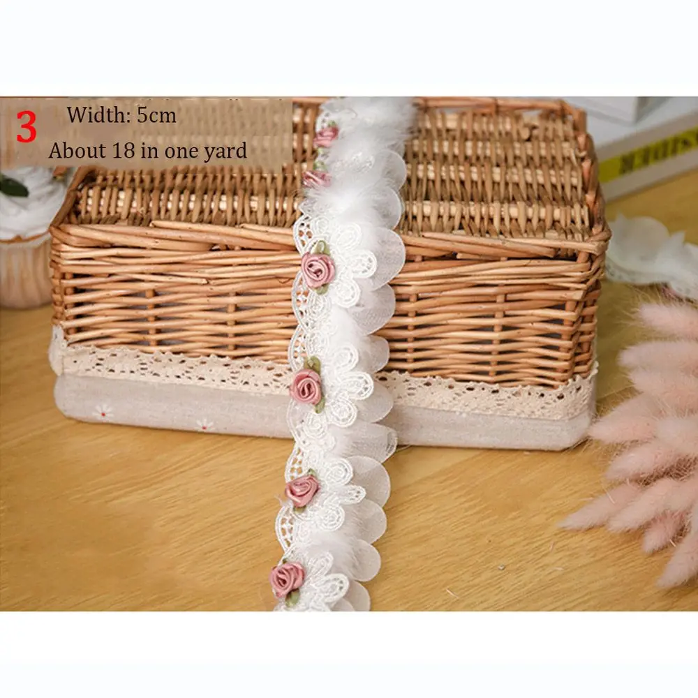 Lace Ribbon For Wedding Decor Dress Bag DIY Sewing Accessories Beaded Applique White 3D Flower Embroidery Lace Fabric And Craft