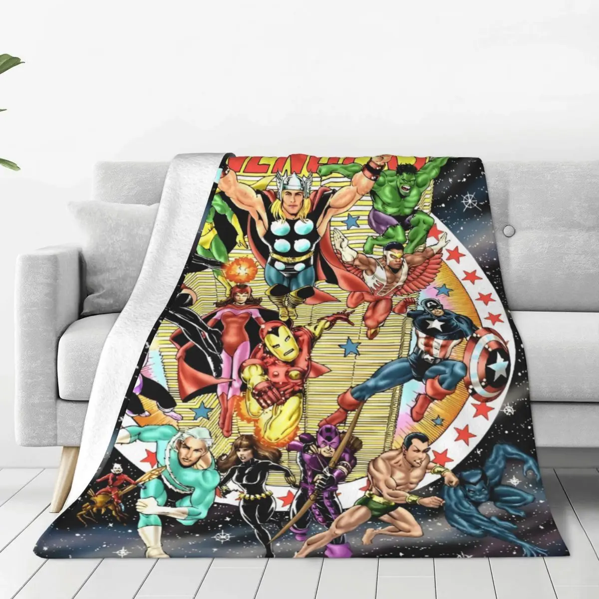 Avengers Marvel Assemble Soft Warm Blanket Airplane Travel Plush Throw Blanket Pattern Outdoor Flannel Bedspread Sofa Bed Cover