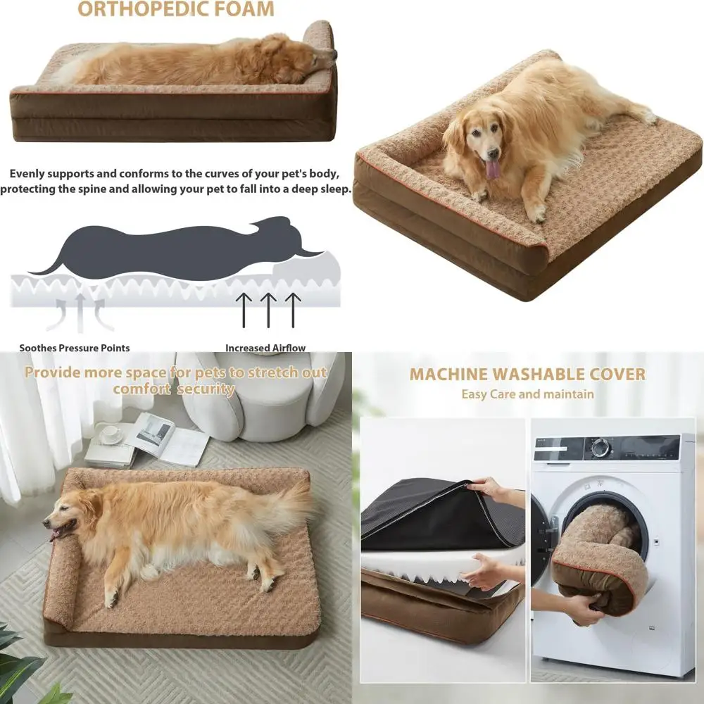 

XXL Waterproof Orthopedic Dog Sofa Bed with Sides, Non-Slip Base, Removable Washable Cover for Extra Large Dogs