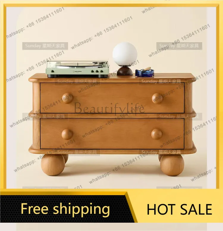 Factory Direct Medieval Wood Color Ball Bedside Cabinet Modern Simple Bedside Cabinet