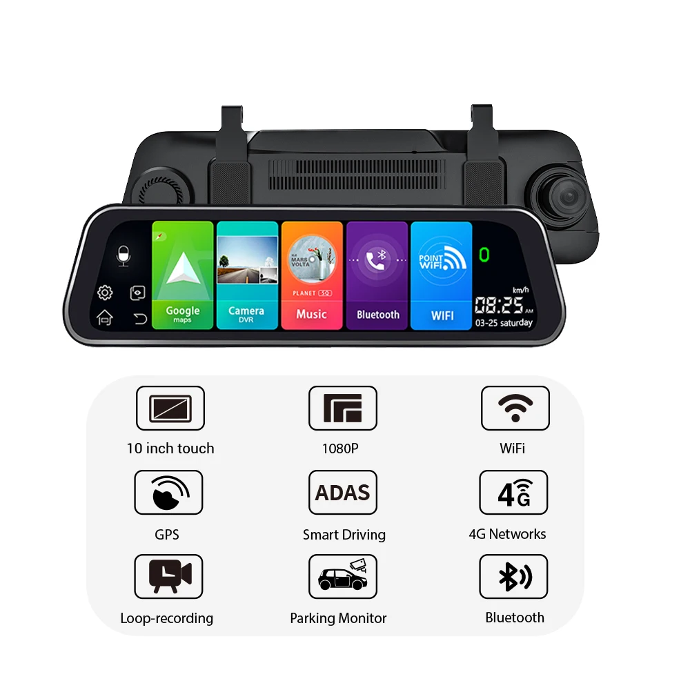 حار بيع 9.66 بوصة مرآة الرؤية الخلفية مسجل قيادة نظام تحديد المواقع والملاحة أندرويد DVR 10 بوصة داش شاشة تعمل باللمس 4G داش كام #2