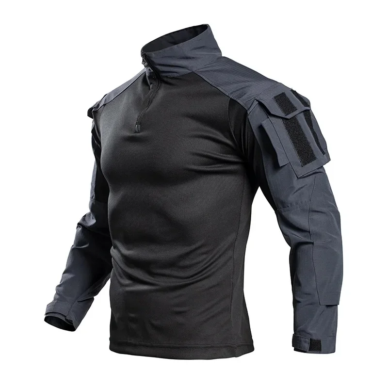 Frog suit camouflage summer long-sleeved T-shirt with stand-up collar, outdoor hunting, casual sports, tactical shirt view 4