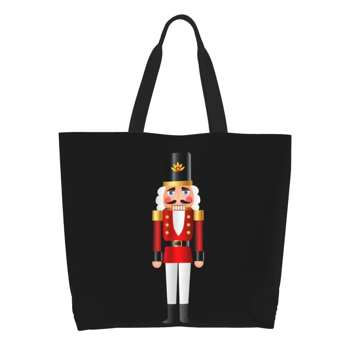 Custom Cartoon Christmas Nutcracker Toy Soldier Canvas Shopping Bag Women Durable Big Capacity Groceries Shopper Tote Bags