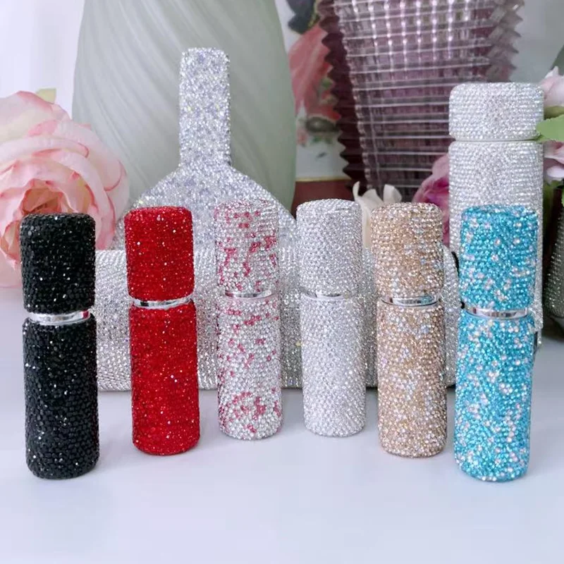 

10ml Mini Portable Perfume Refill Bottle with Rhinestones - Refillable Spray Jar Scent Pump Empty Cosmetic Containers Atomizer