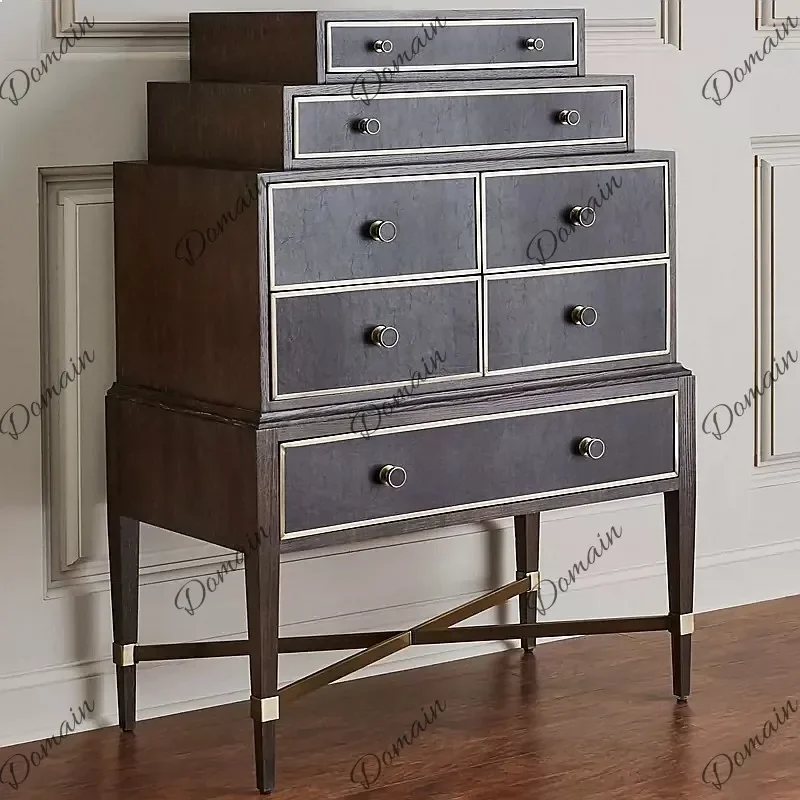 N81 Nordic Retro 7-Drawer Chest Solid Wood Storage Cabinet, Vintage Luxury for Living Room BedroomL81