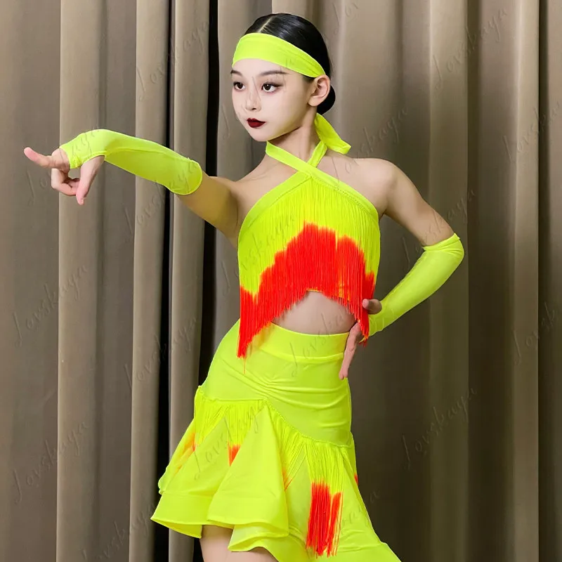 New Style Girls' Latin Dance Outfit - Flowing Fringes Practice Suit for Children - Children's Set