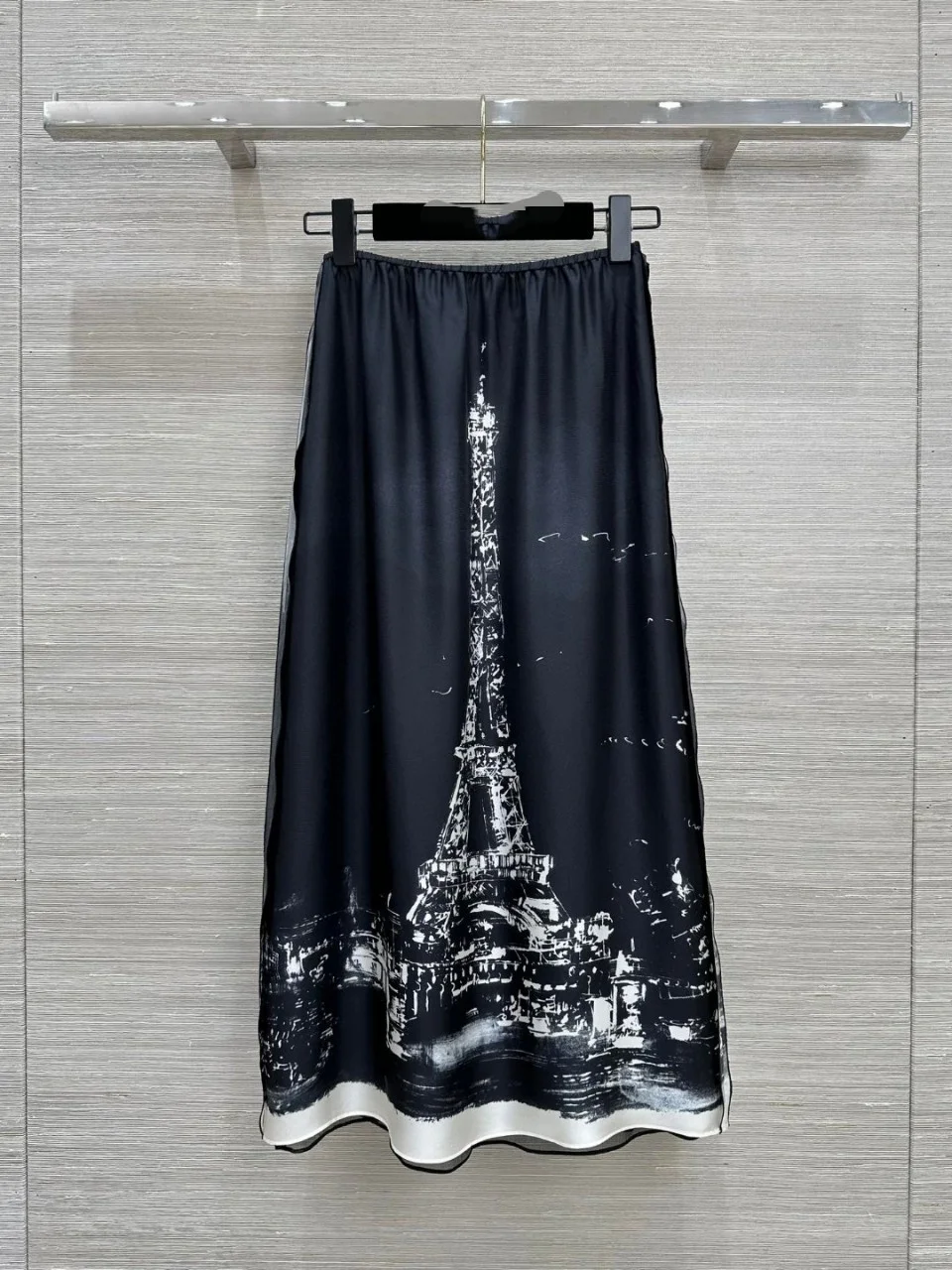 

French 24 early autumn new Paris Tower printed mulberry silk fake two skirt high quality luxury niche designer old money style