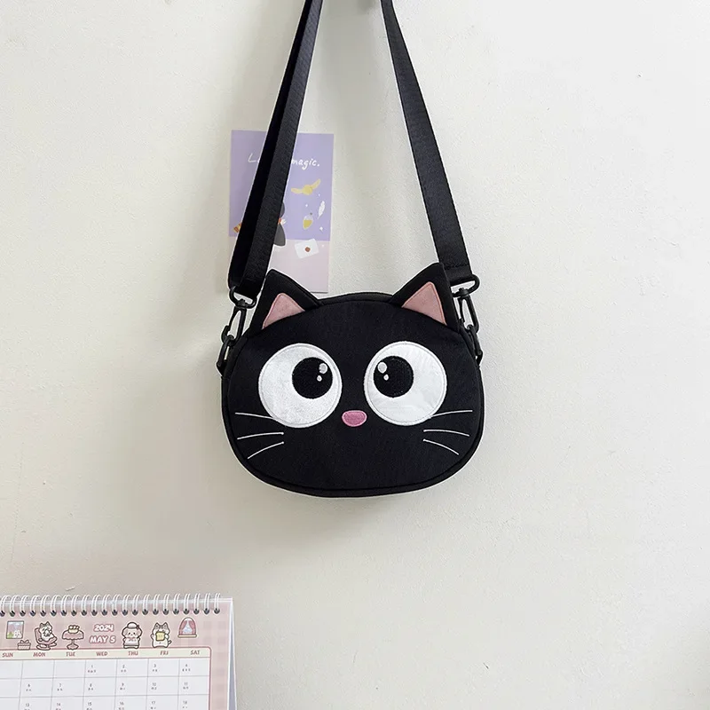 Cute big eyes little black cat cartoon crossbody bag female ins girls small shoulder bag women mobile phone bag