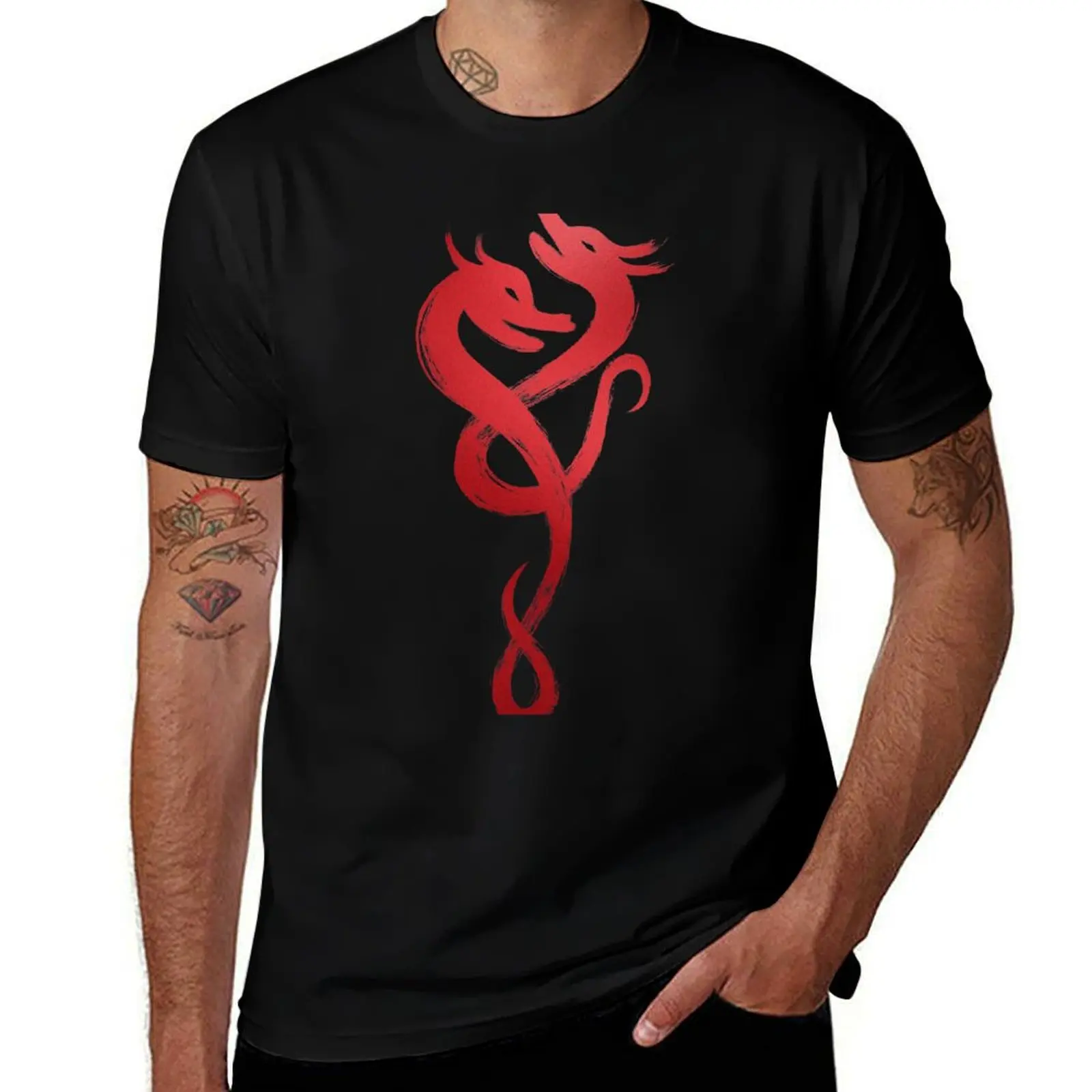 Naga Dragons Foil Red T-Shirt Fashion Graphic Tee for Men T-Shirt