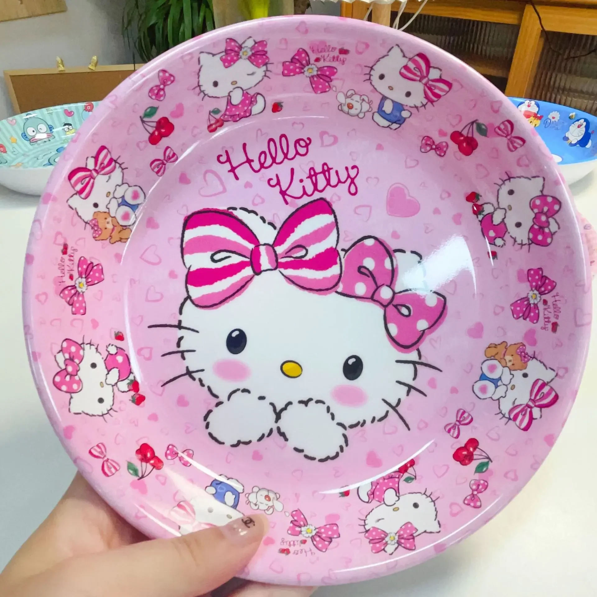 Hot Sanrios Hellokitty Cartoon Plate Cute Snack Plate Pochacco Fruit Plate Salad Plate Cute Anime Kuromi Anti-Fall Plate Dishes