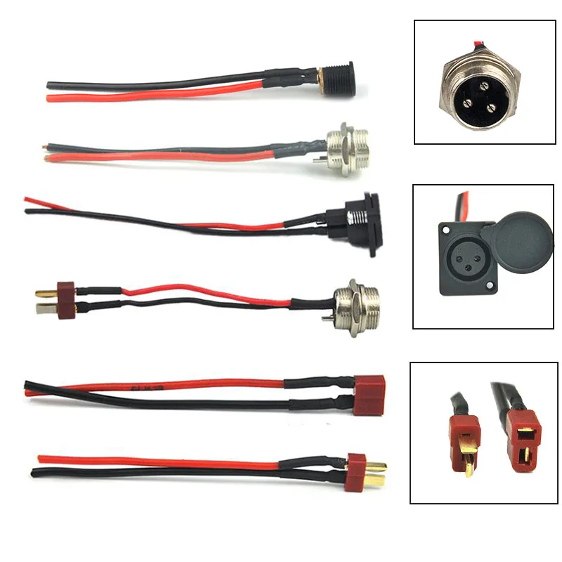 DC Electric Vehicle Power Connector 3-Pin 2 Wires with T Plug Socket Power Charging Cable Plug for Electric Scooter Balance Car