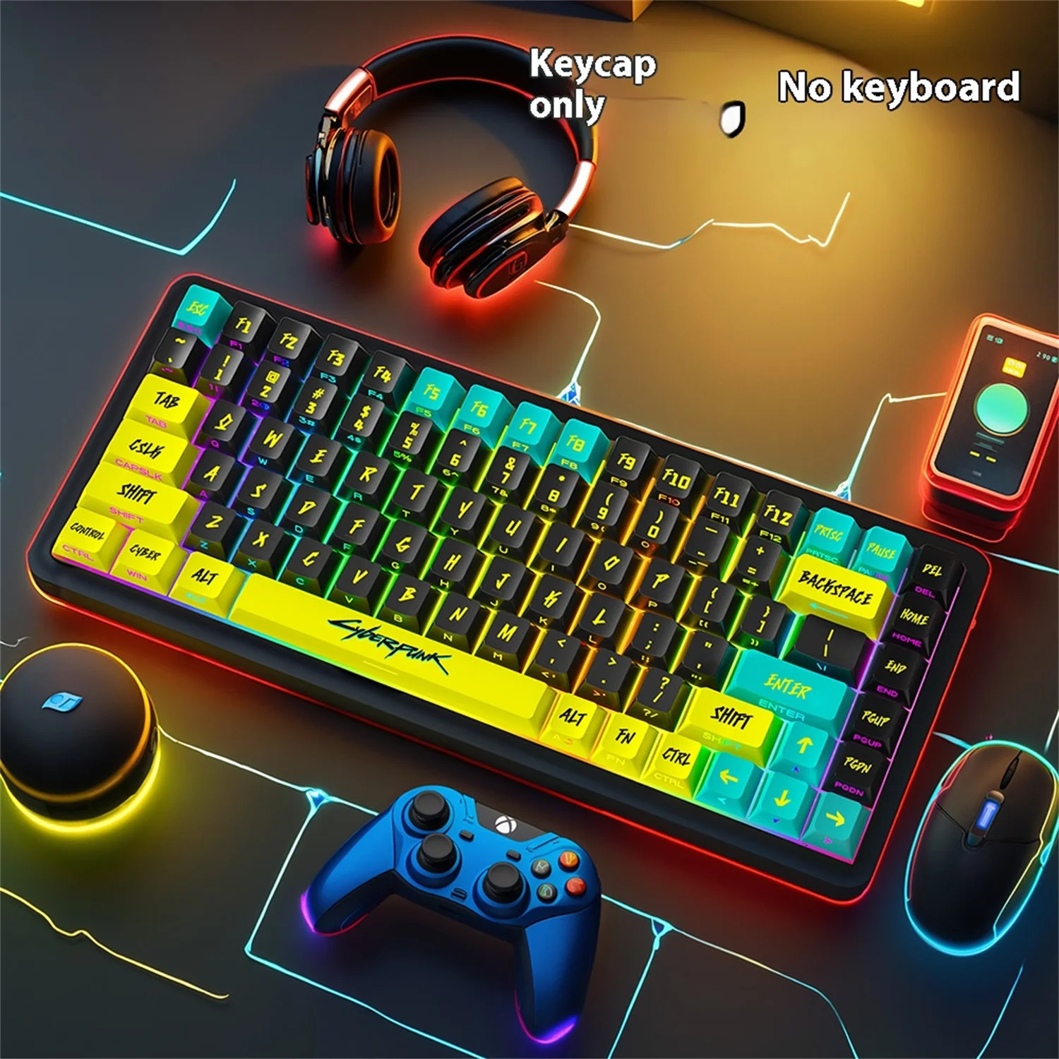

2025 Must-Have | Cyberpunk 129-Key Translucent PBT Sublimation Keycaps | Compatible with Wooting