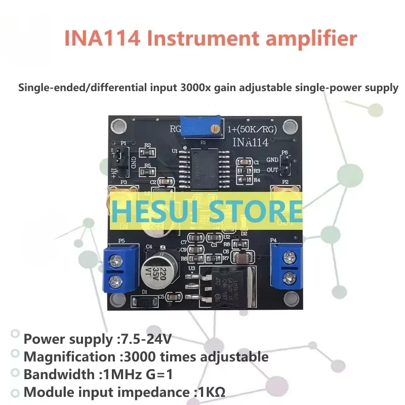INA114 Instrument amplifier 1000x gain adjustable Single power supply Single ended/differential input