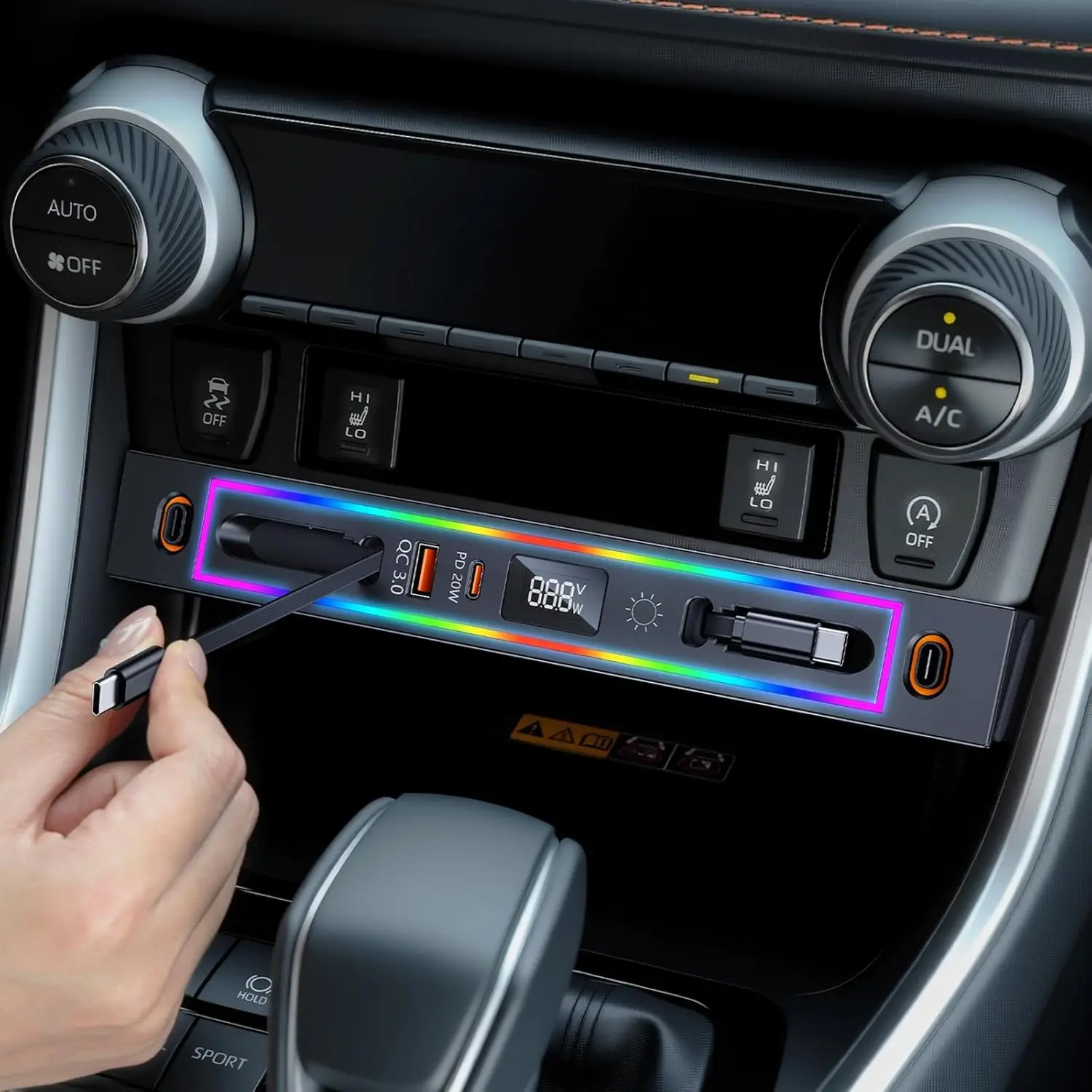for Toyota RAV4 2020-2025 Car Charger USB Hub, 4-Port Retractable Docking Station, Center Console Phone Fast Charger