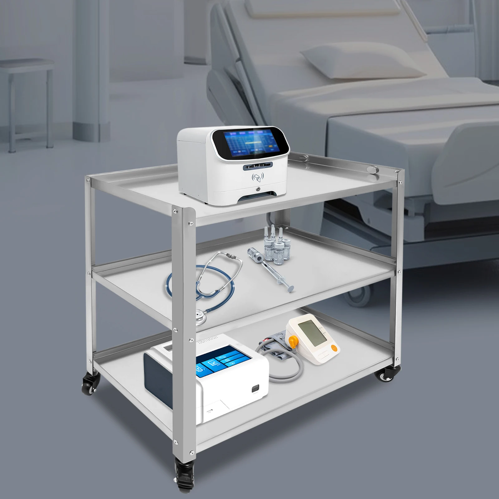 3 Tier Kitchen Trolley Cart Utility Serving Storage Rolling Cart Stainless Steel