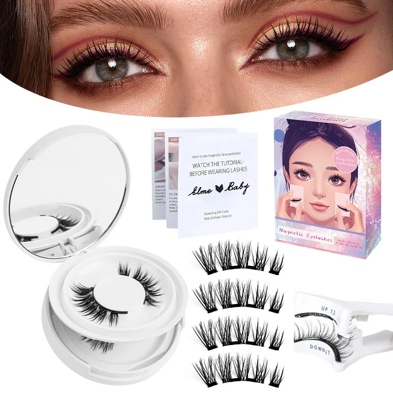 Glue Free 3D Mink Magnetic Eyelashes Set 2/1 Pair Reusable Natural Curly Eyelash Extension With Tweezers Easy To Use