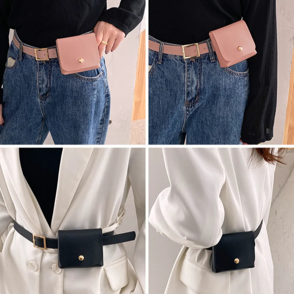 

Fashion Leopard Print Mini Waist Bag Stripe 2 in 1 Coin Purse Small Square Bag PU Leather Women Belt Bag Girl