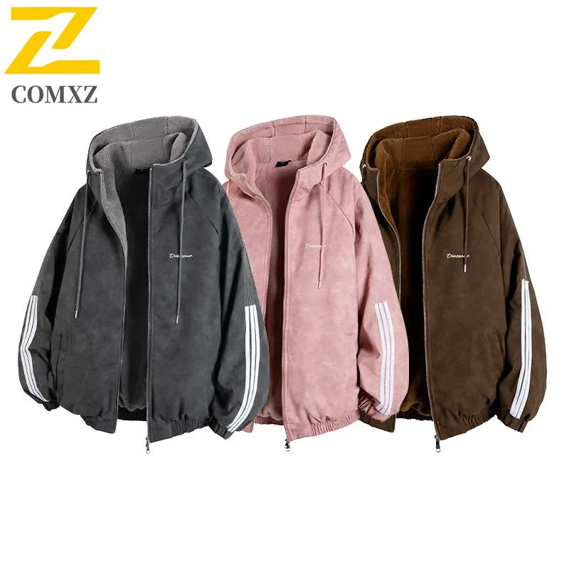 

COMXZ 2025 Mens Womens Winter Stand Collar Mixed Dye Puffer Jacket American Style Waterproof and Windproof Couple Hooded Coat