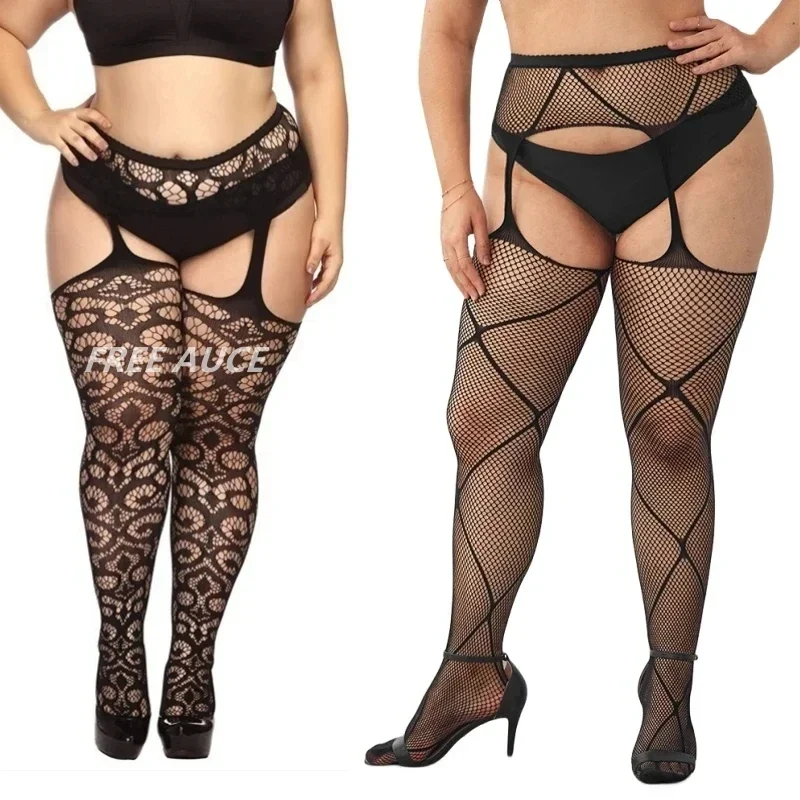 Plus Size Women Lace Stockings Sheer Elastic Sexy Large Thin Stocking Panty-hose Tights FREEAUCE