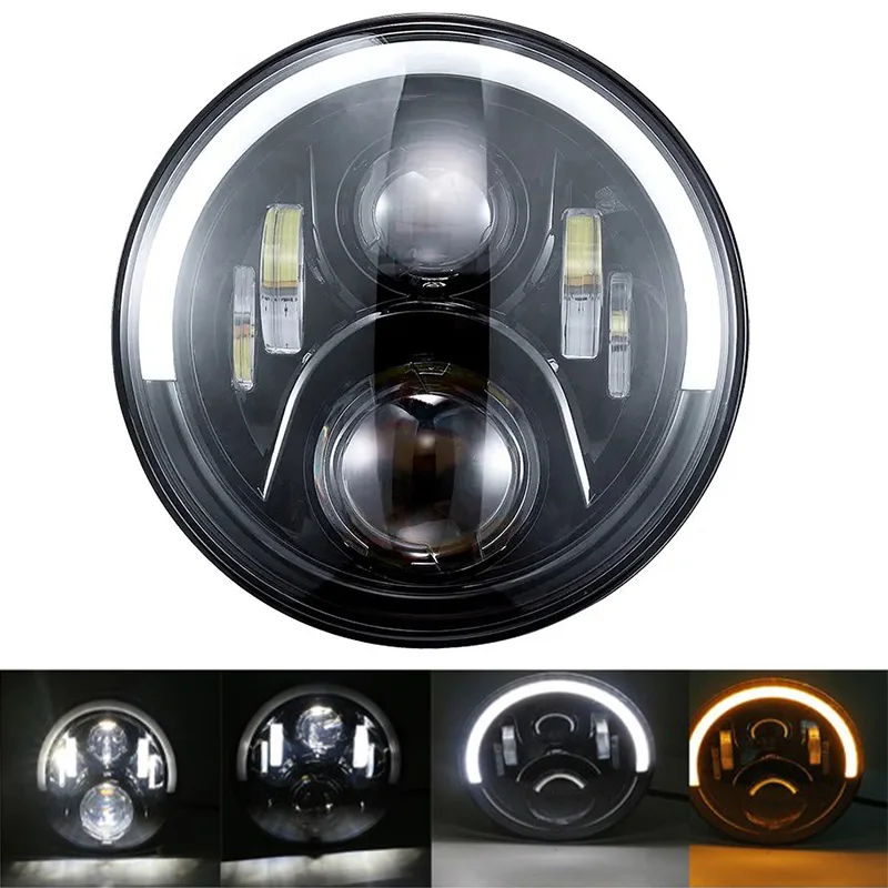 

7" Inch Round LED Headlight Halo Angle Eyes DRL/Turn Signal/Low Beam/High Beam For Jeep Wrangler JK TJ CJ LJ 7inch led headlight