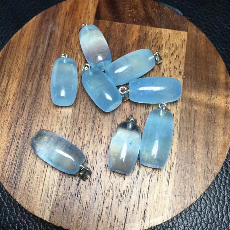 S925 Natural Aquamarine Bucket Beads Pendant Jewelry Fashion Blue Crystal Reiki Healing Stone DIY Accessories Gift