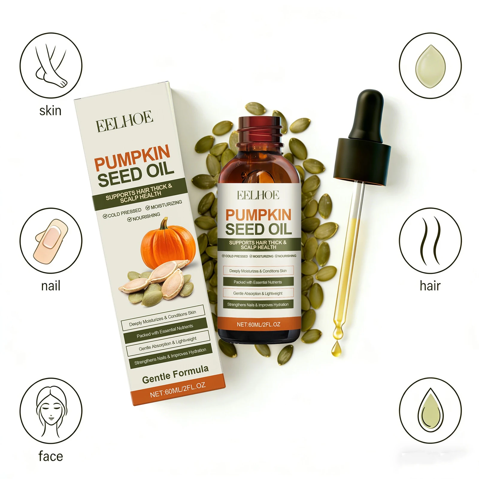 Pumpkin Seed Essential Oil Strengthen Nail Nourish Hair Brightening Repair Damaged Skin Nail Nutrition Oil Face Body Skin Care