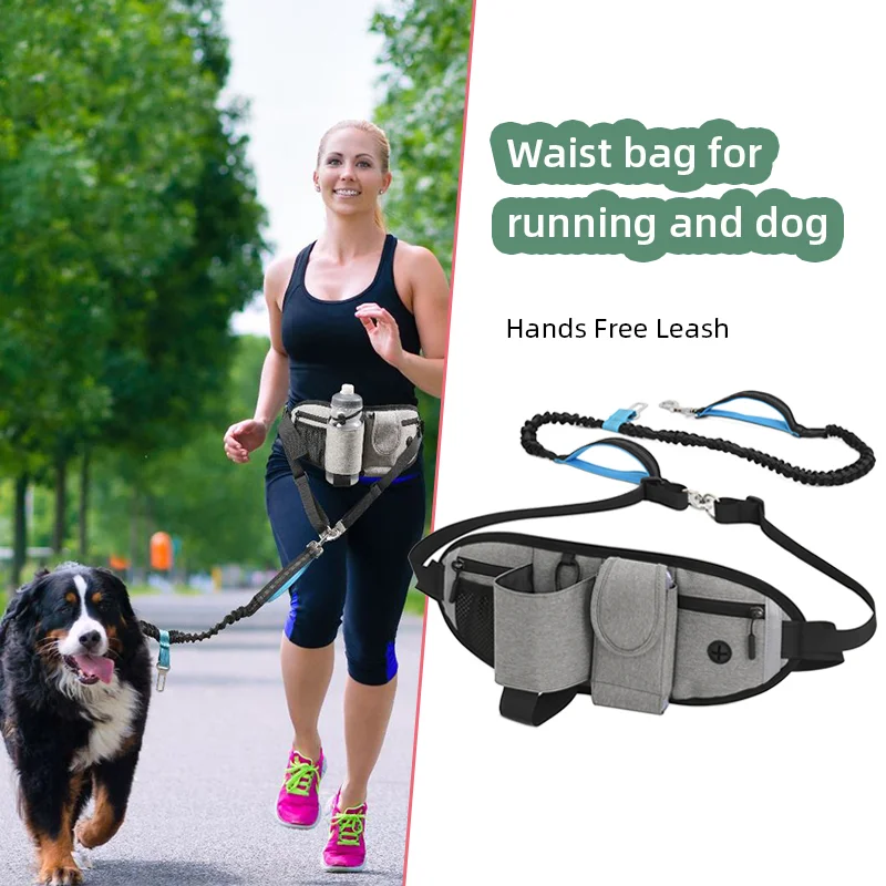 

Hands Free Dog Leash with Zipper Pouch Running Leash for Medium Large Dogs Dual Handles Retractable Bungee for Walking Jogging