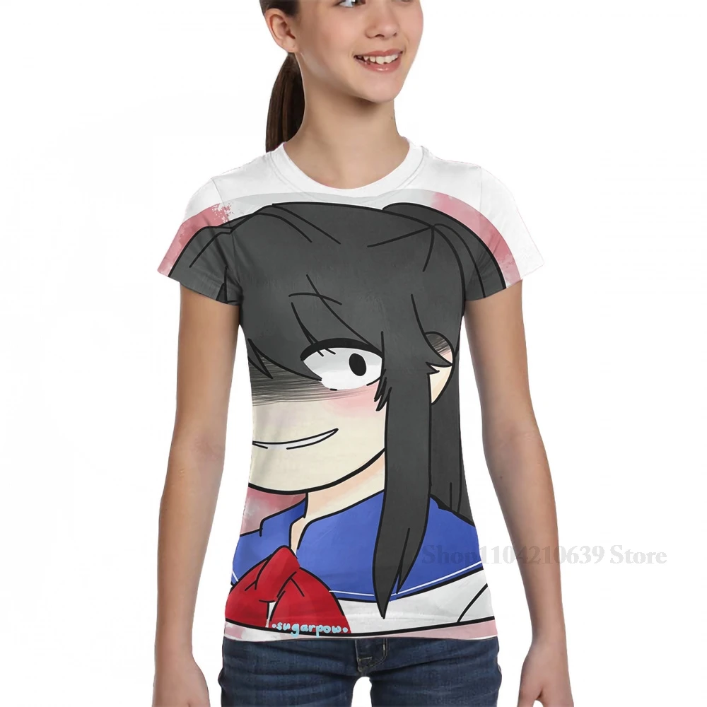 تي شيرت رجالي مطبوع بالكامل من Yandere-chan من Yandere Simulator تي شيرت نسائي أنيق للفتيات تي شيرت للأولاد تي شيرت بأكمام قصيرة #6