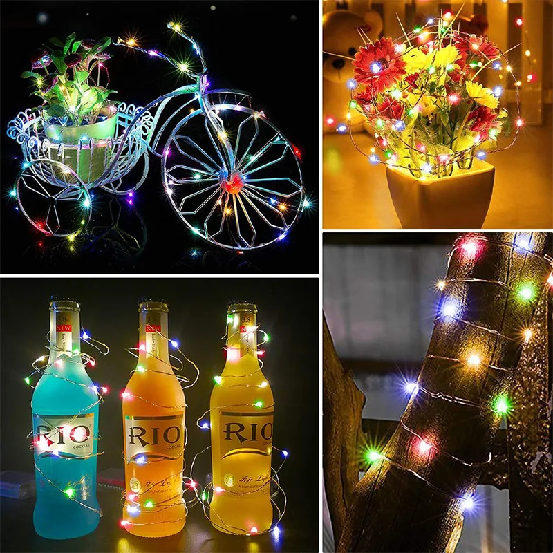 Cadena de luces LED de cobre, 1m, 2m, 3m, 5m, 10M, alimentada por batería 3XAA, decoración de fiesta de boda y Navidad, luces de hadas impermeables