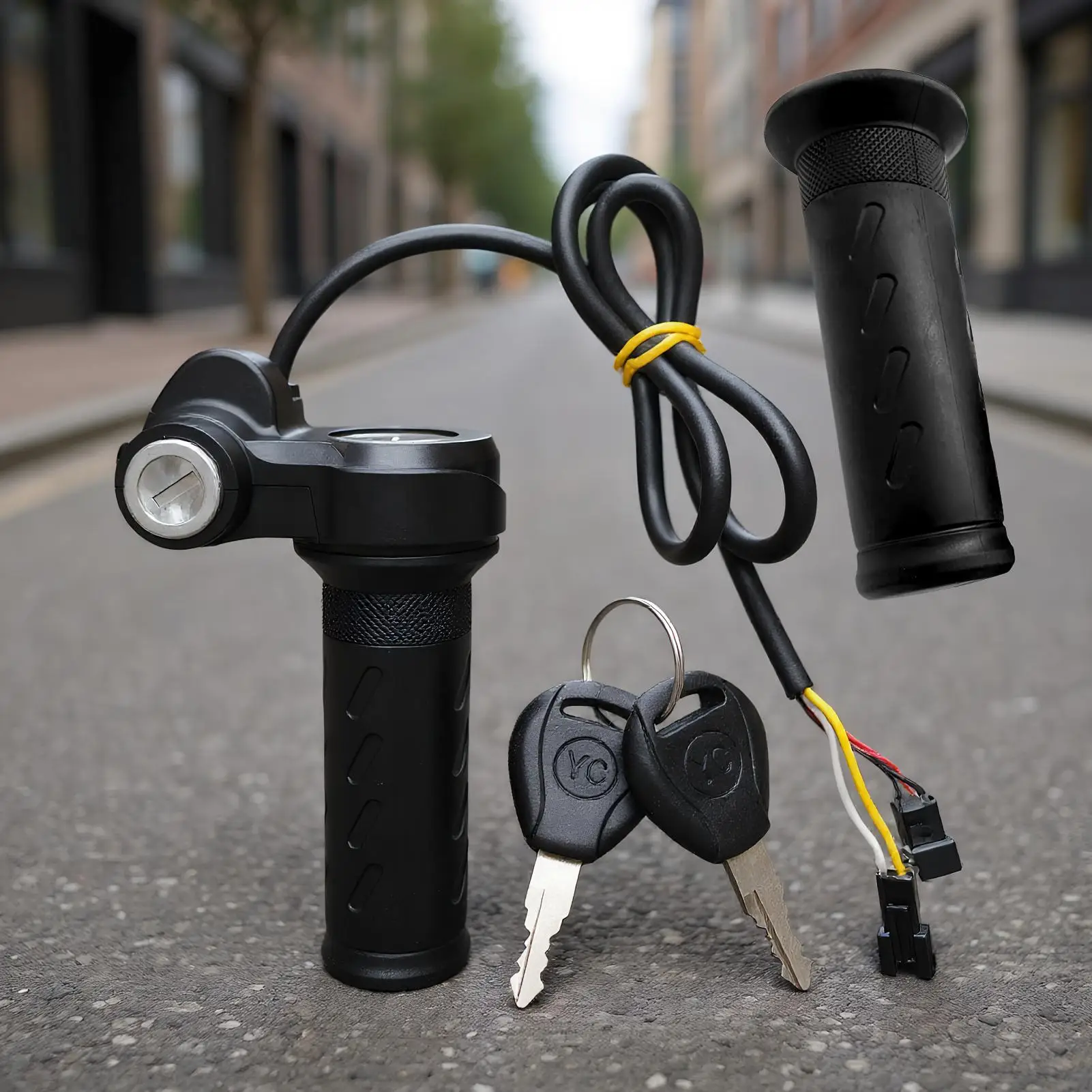 

E Bikes Full Twist Throttle Full Twist Throttle E Bikes Anti-Slip Grip with Keys Lever Handlebars for Bicycle Dirtbike Scooter