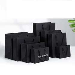 50pcs Custom Logo Print Cardboard Packaging White Black Luxury Gift Shopping Jewelry Paper Bag With Handle for Clothes Shoes Box