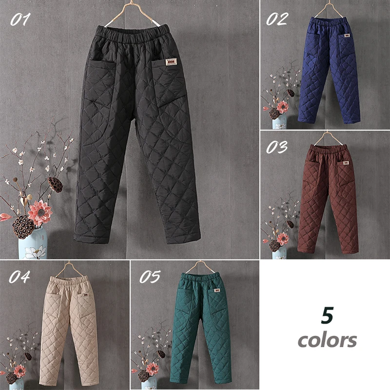 Hot Women Winter Pants Cotton Padded Thick Warm Trousers Waterproof Ski Pants Casual Elastic High Waisted Quilted Snow Pant