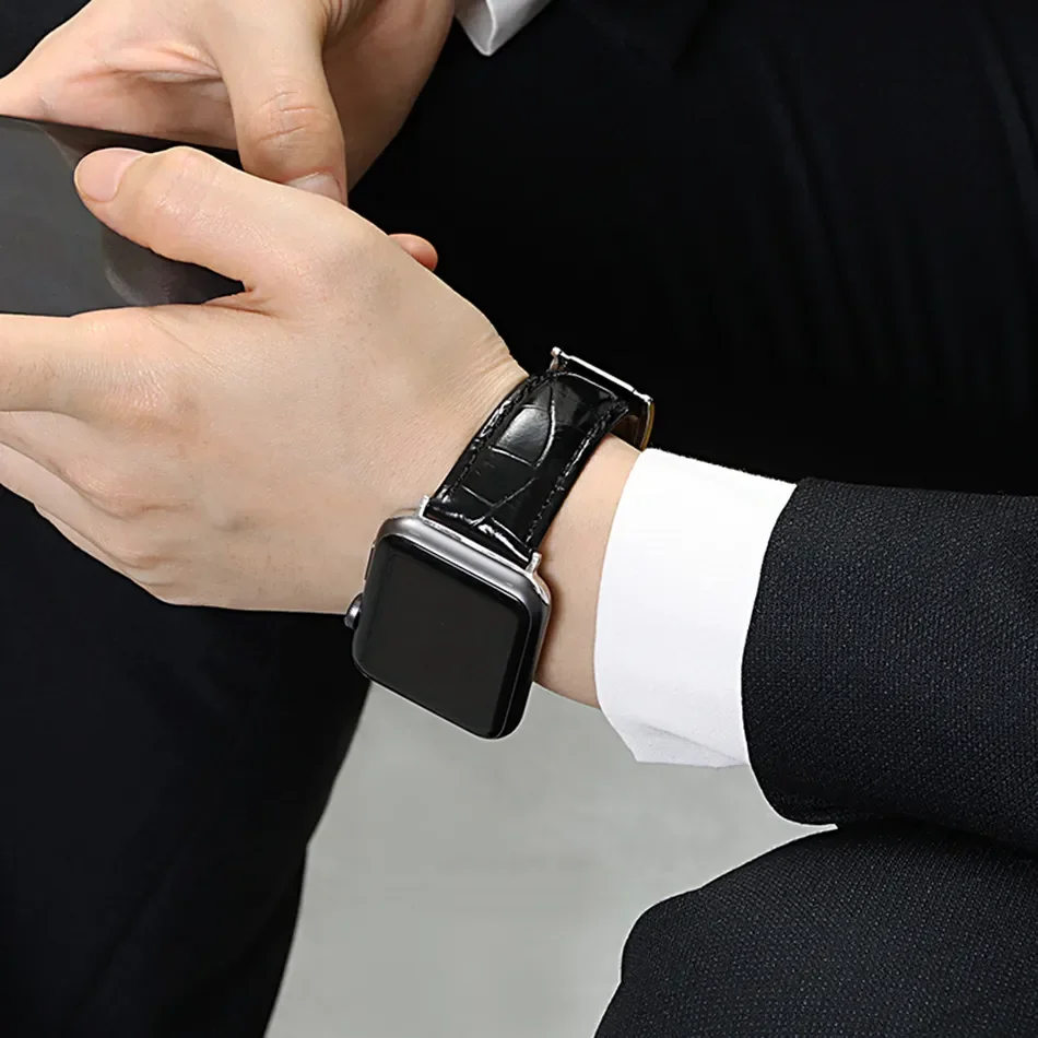 حزام من الجلد لساعة أبل 45 مللي متر 49 مللي متر 44 مللي متر 40 مللي متر 41 مللي متر 42 مللي متر سوار ساعة التمساح iWatch سلسلة 8 Ultra 7 se 5 3 6 4