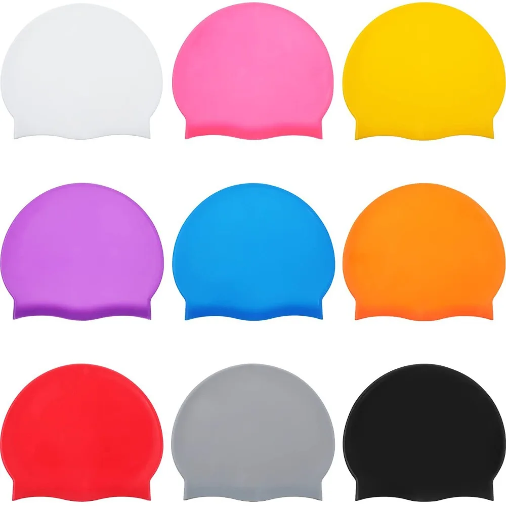 

Ears Waterproof Solid Color Silicone Long Hair Large Swim Caps Bathing Caps Silicone Swimming Caps High Elastic Diving Hat