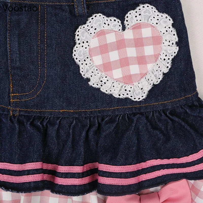 Imagem -05 - Saias Femininas Harajuku Gothic Mini Denim Ruffles Bow Saia de Bolo para Meninas Saia em Camadas Fofa Corações Doces Lolita Y2k Doce