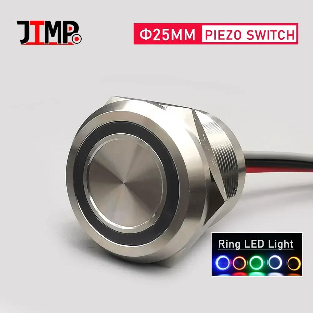 25mm Stainless Steel Waterproof  LED Illuminated Piezo Switch IP68  Button Switch 12V 24V Light