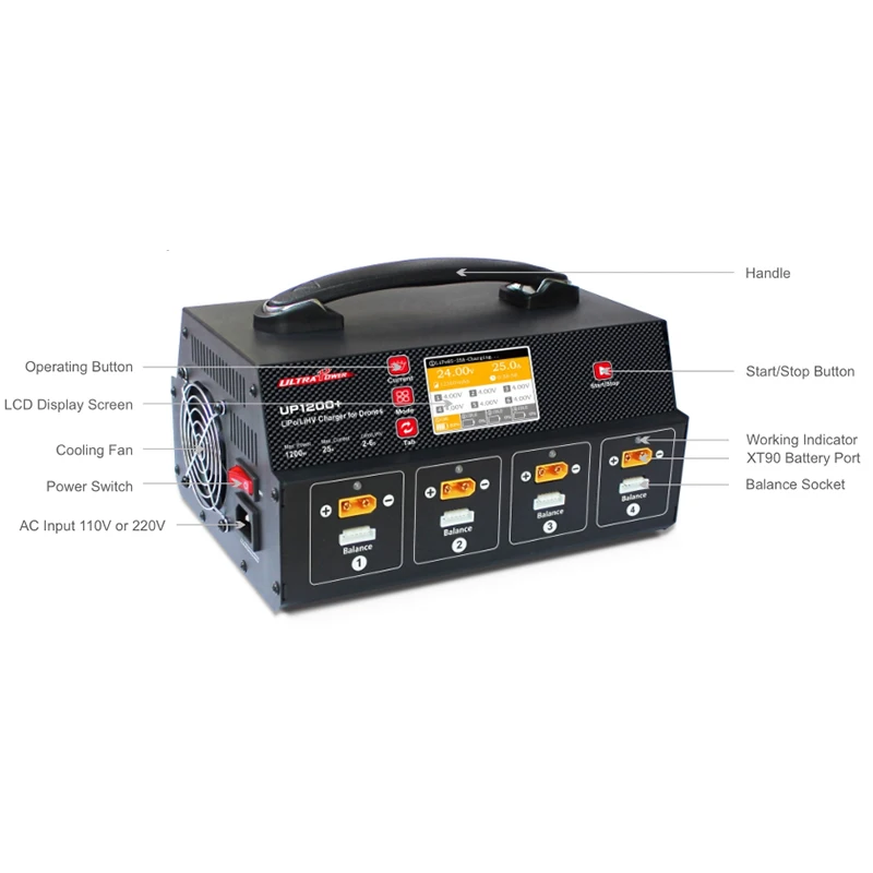 

Ultra Power UP1200+ 25A Fast Balance Charger With Display Screen For 8 Channel 2-6S LiPo LiHV Battery