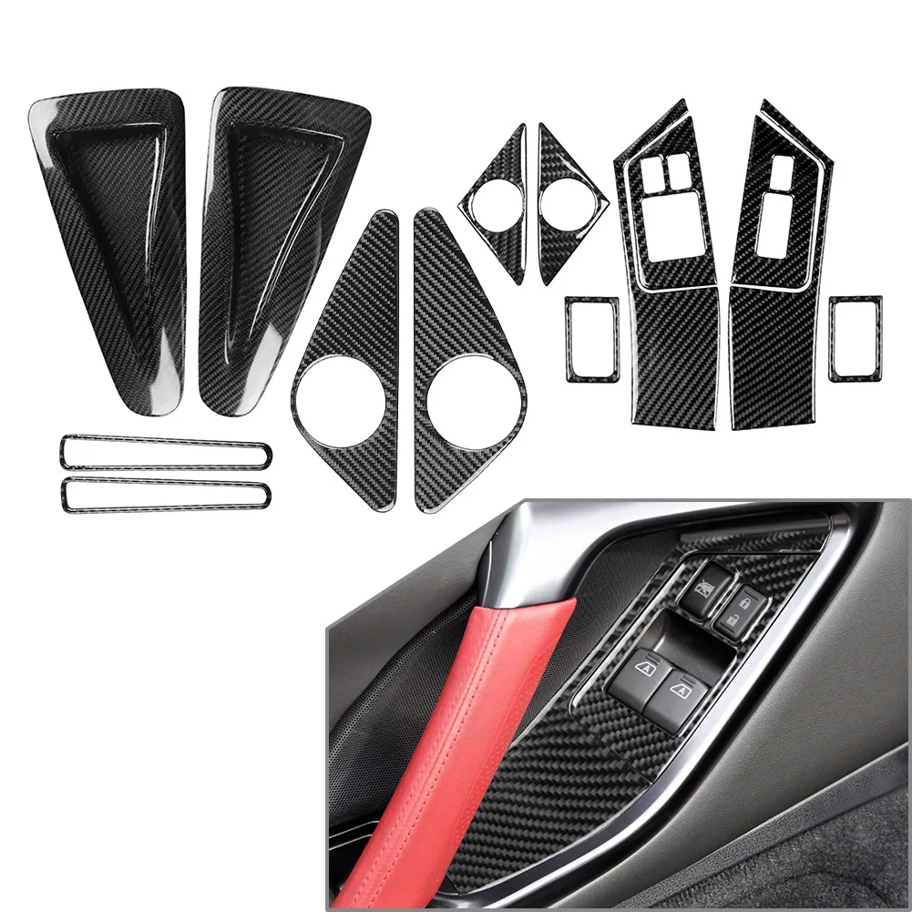 14Pcs LHD Car Interior Door Panel Window Lift Switch Cover Trim Carbon Fiber Decoration Sticker For Nissan GTR R35 2008-2016