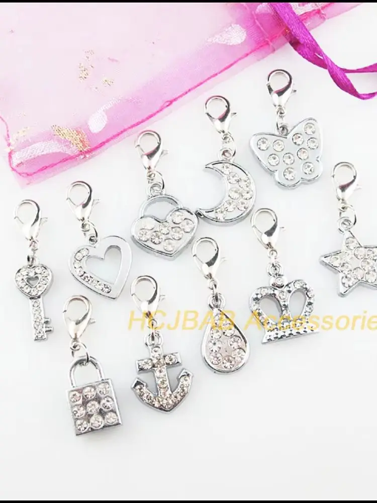 10 sztuk Retro tybetański posrebrzane serce krzyż gwiazda korona Teardrop motyl Charms wisiorki z zatrzaskami z pazurem homara — zdjęcie 2